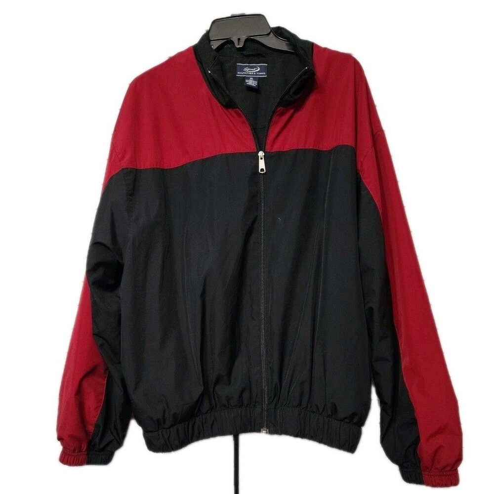 Roundtree & Yorke Sport Black Maroon Windbreaker Jacket Lightweight Mens XL Y2k